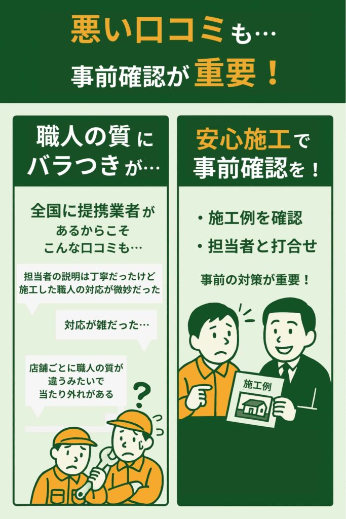 職人の質に地域差あり（悪い口コミが多い）